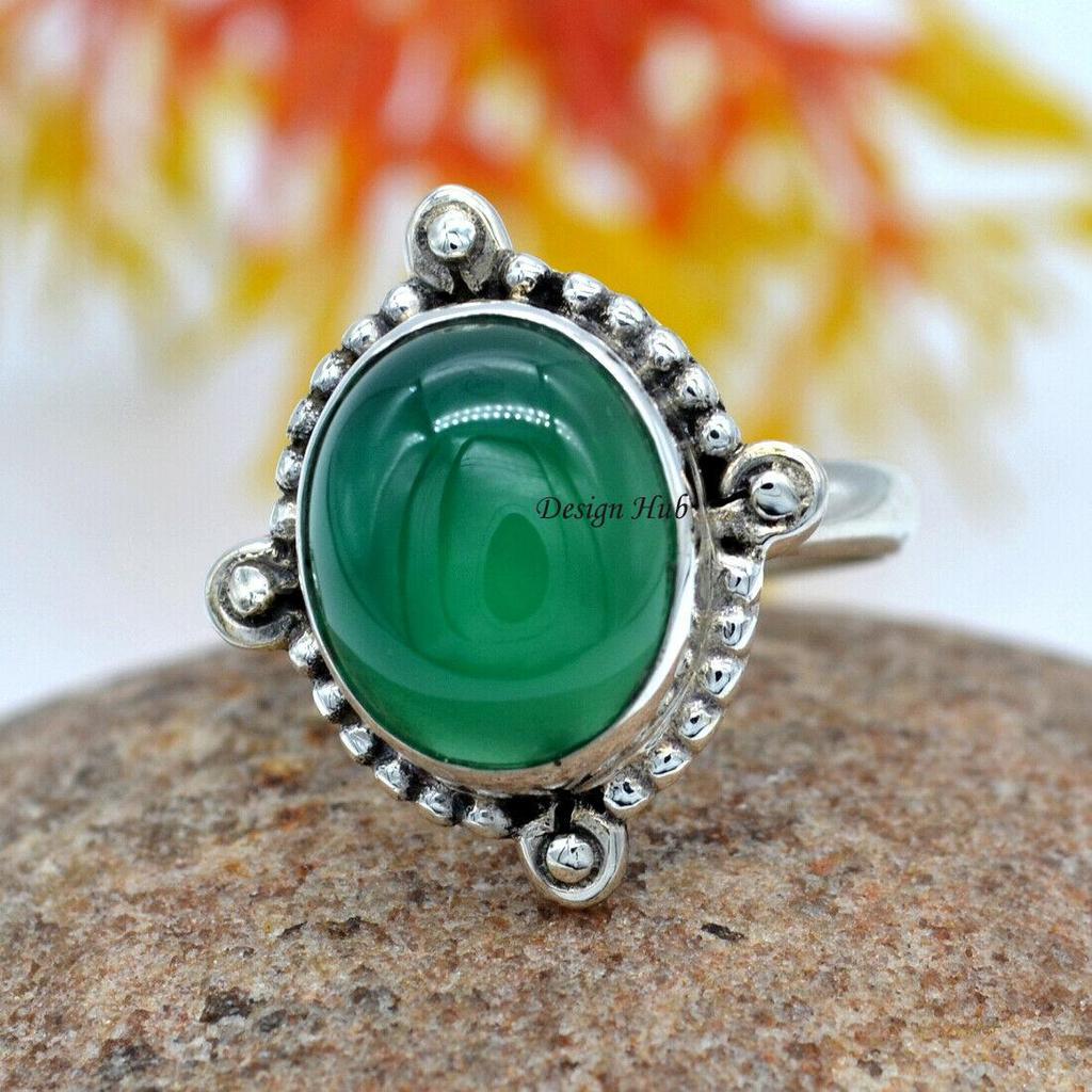 Green Onyx Gemstone Statement Ring 925 Sterling Silver Jewelry For Christmas Gift