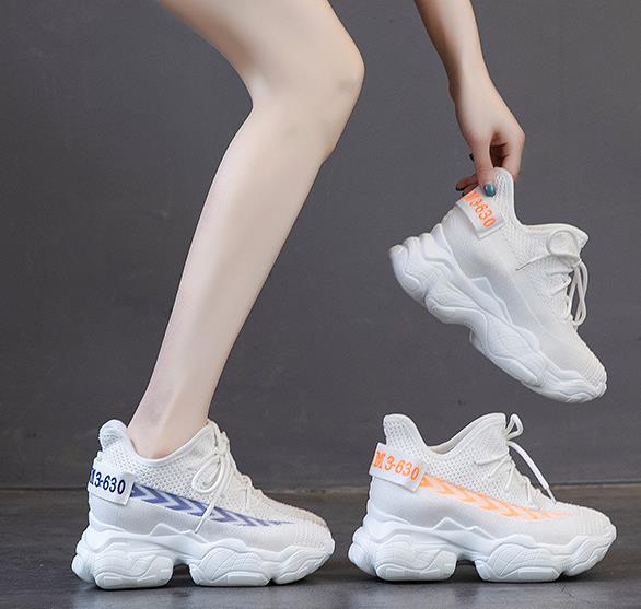 Fashion High Quality 8CM Knitting Air Mesh Women Spring Summer Shoes Chunky Sneakers Platform Wedge Breathable Fashion Sneakers Slip On