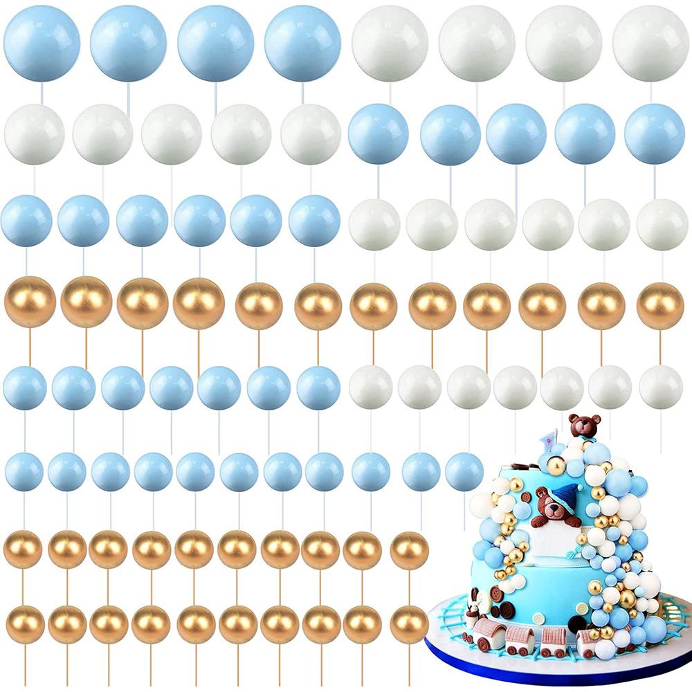 Blaue Kuchenaufsatzkugeln Cupcake-Aufsätze Backdekorationen Weiß Gold DIY Kucheneinsatz-Aufsätze Babyparty Junge Geburtstagsfeier Dekor