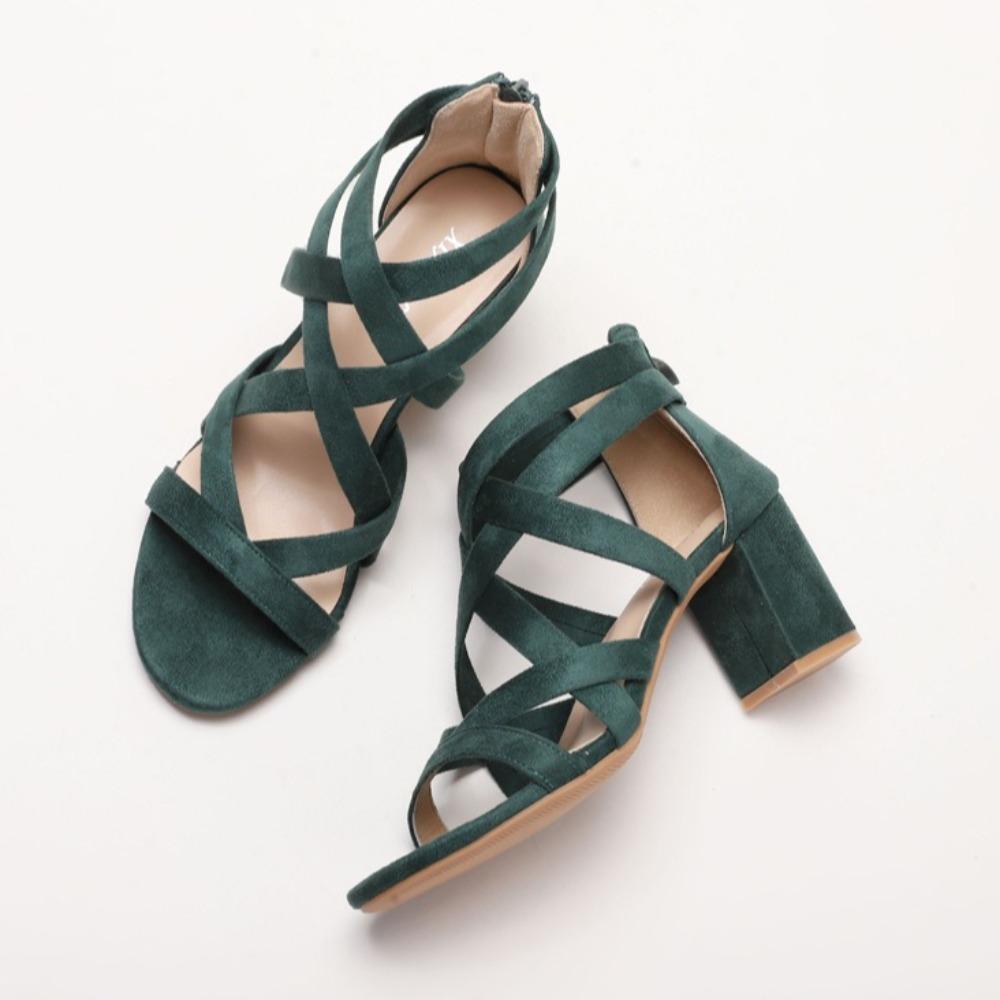 Sandály Dámská Móda 2025 Nové Všestranné Hrubé Podpatky Římský Styl Vysoké Podpatky Dámské Sandály Zadní Zip Léto Dámská Obuv