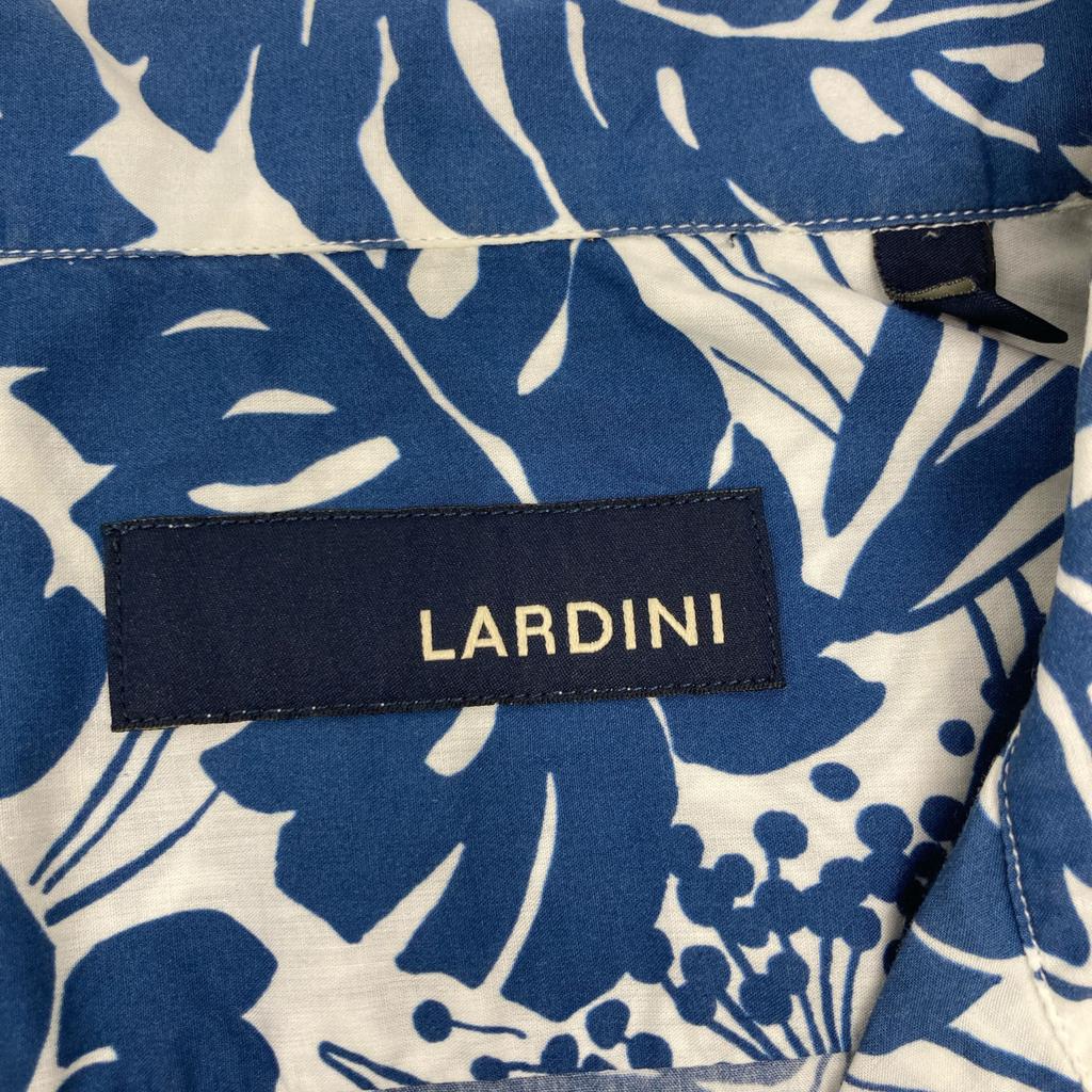 LARDINI Blue Leaf Print Open Collar Shirt Tops S blueUsed