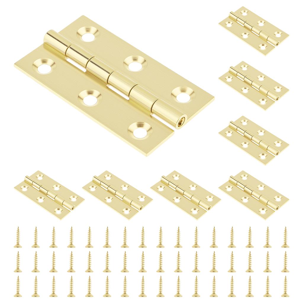 2 Inch Solid Brass Mini Folding Butt Hinges, 8 Pcs with 48 Screws for Cabinet Drawer Wood Box Furniture Hardware