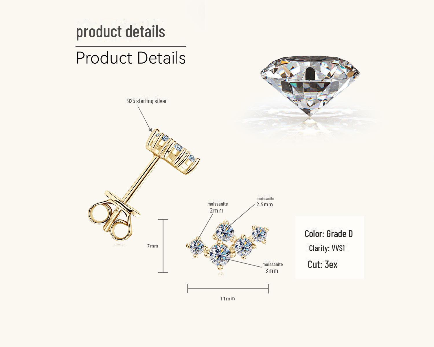 

Серьги из серебра S925 с муассанитом Starry: Высококлассный нишевый дизайн в стиле TikTok 0.28 carat + 0.28 carat золотой