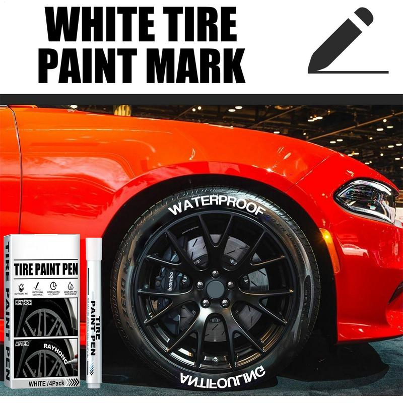 Car Tire Paint White Marker Pen 4pcs Waterproof Paint Repair Markers Quick Dry Permanent Graffiti Pen For Automotive Tire Paint