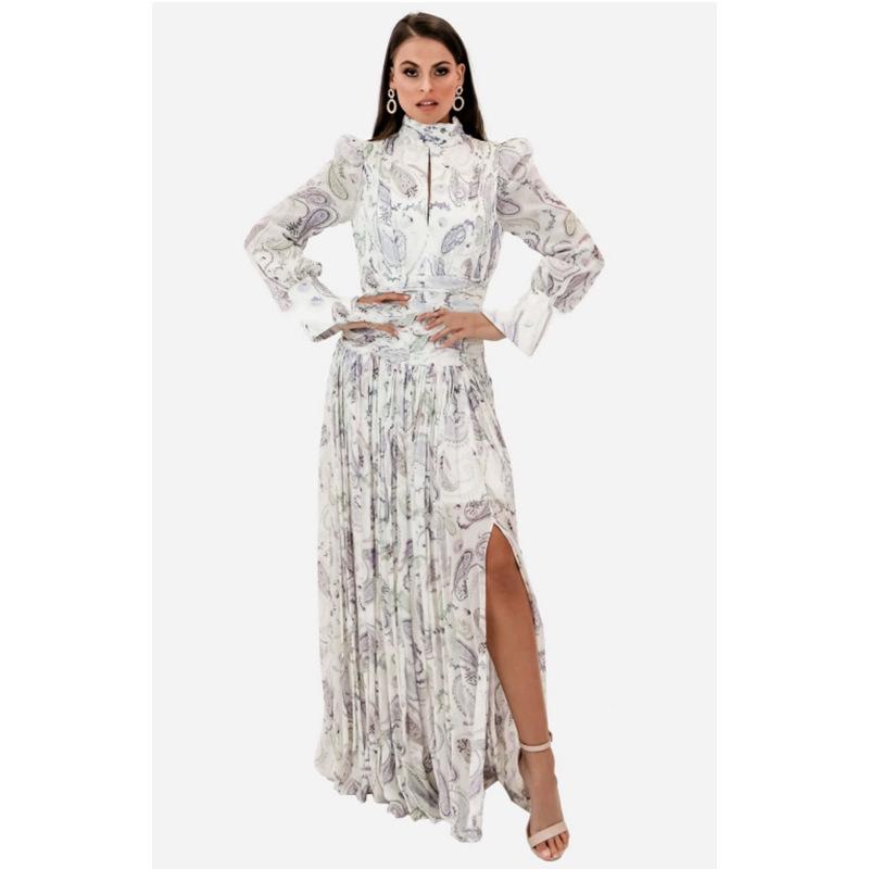 Australian Fashion Silk Print High-Slit Seaside Holiday Dress