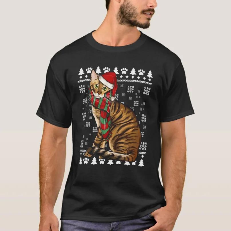 Xmas Toyger Cat Santa Hat Christmas Cat Lovers Gift TShirt 100 Cotton ONeck Short Sleeve Casual Mens Tshirt Size S3X