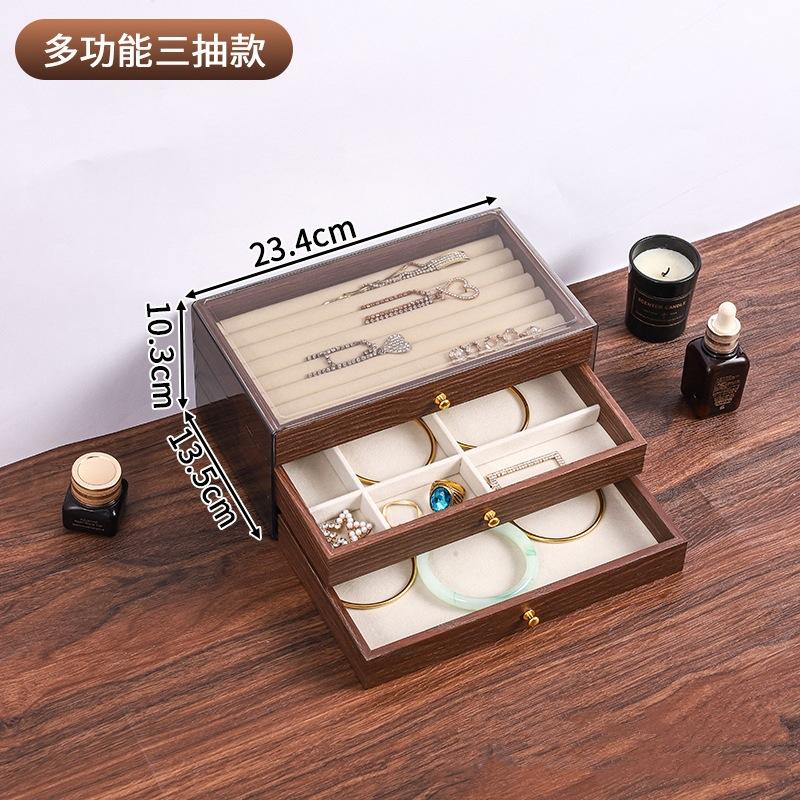 Vintage Walnut Jewelry Organizer Earrings Necklace Dust Jewelry Box Home Desktop Large Capacity 3 Layer Jewelry Box