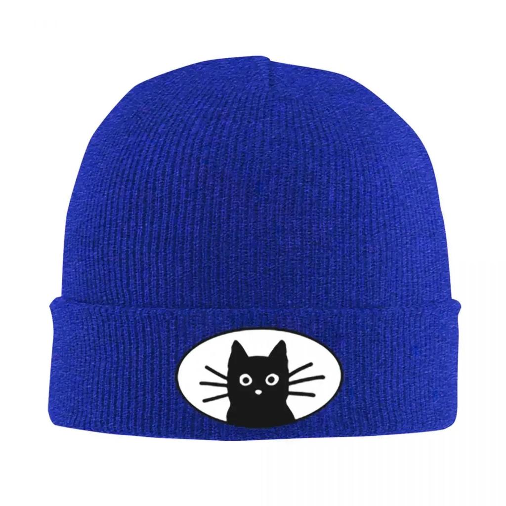 Black Cat Face Warm Knitted Cap Hip Hop Bonnet Hat Autumn Winter Outdoor Beanies Hats for Unisex Women Adult