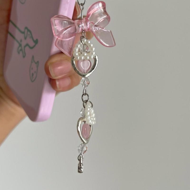 Blumen-Schleifenknoten Gekreuzter Anhänger Lanyard Liebesherz Perle Cartoon Zubehör