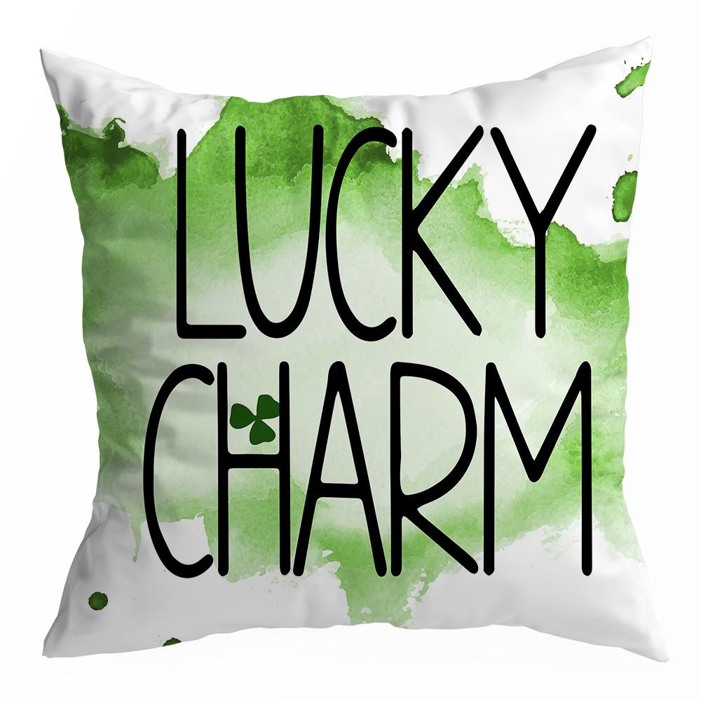 St. Patrick's Day Peach Skin Velvet Pillowcase, Green Four-leaf Clover Printed Sofa Pillow Cushion