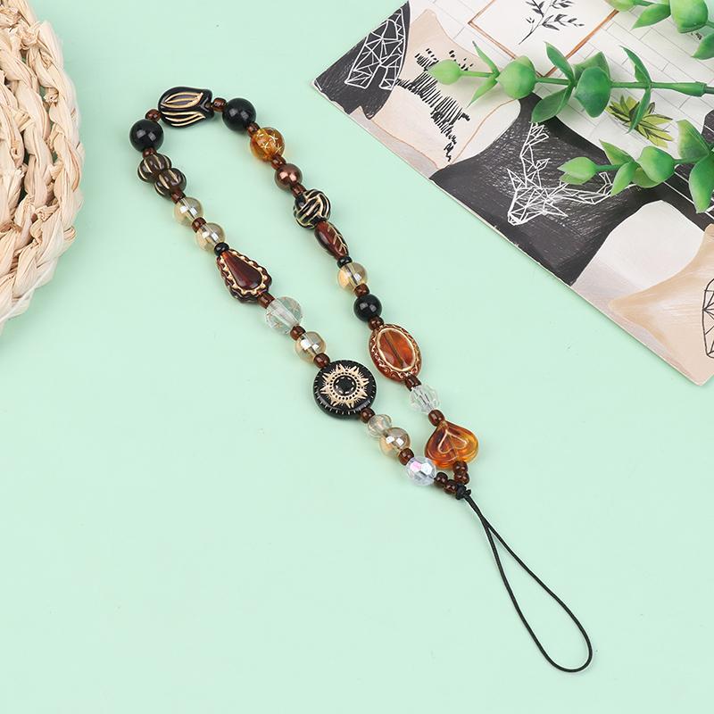 Retro Chinese Style Bead Hand-Held Chain Wrist Short Hanging Rope Phone Case Car Keychain Bag Pendant For Women