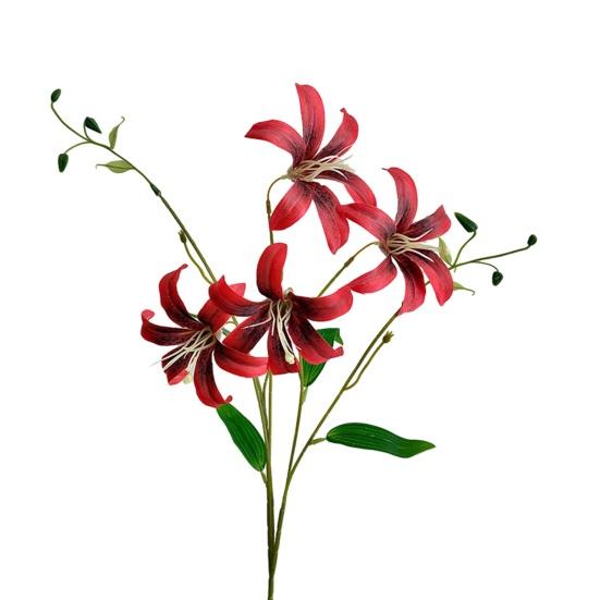 Faux Lily Flower Long Stem Artificial Lily Branch with 4 Bloom Heads And Leaves Real Touch Lilium Flower for Wedding Party Home Decor