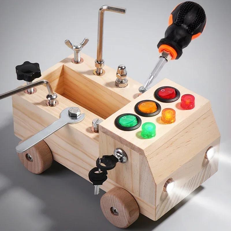 

2-4 Years Old Children s Early Education Puzzle Toy Wooden Montessori Busy Board Sensory Toys Switch Control Box Cart Screw Game