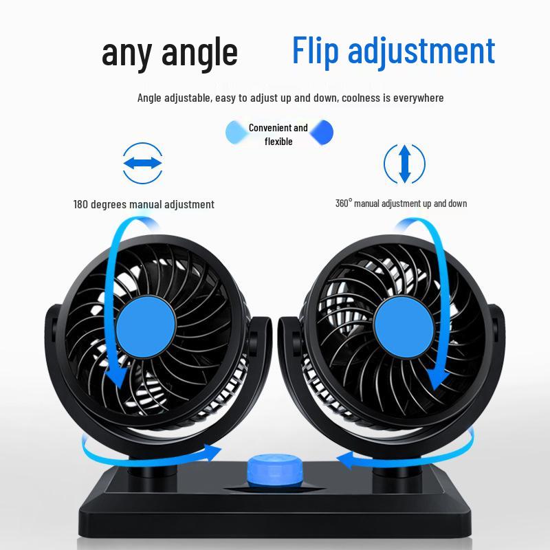 Universal 12V/24V Dual-Head Car Fan with USB