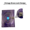 OVERDOSE Purple Mandola Stone Leather Journal with Brass Lock Handmade Unlined Leather Cover Planner Sketchbook Notebook Drawing Journal 5 X 7 Inches