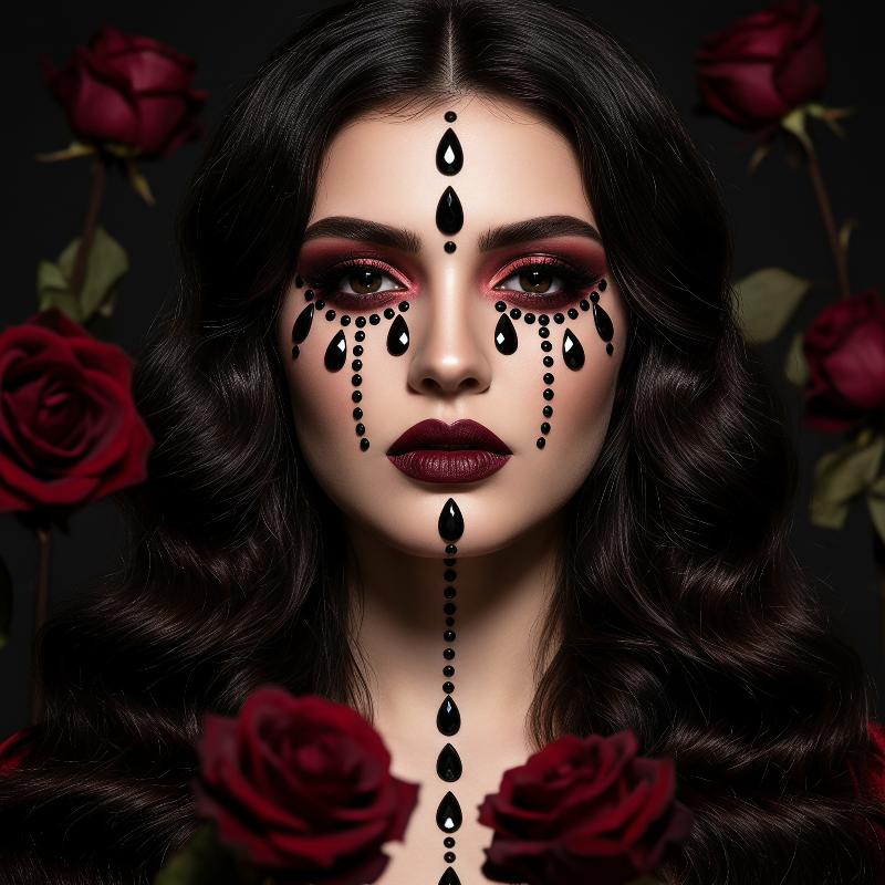 1 Pezzo Halloween Facciale Strass Adesivi Ragnatela Rossa Nera Cicatrice a Croce Autoadesivi Gemme Decalcomanie Horror Cosplay Trucco Ornamento
