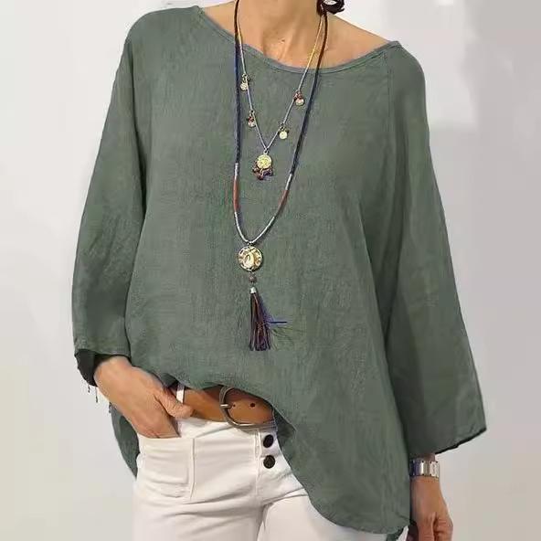 Women's Autumn Cotton Linen Long Sleeve Solid Color Loose Top