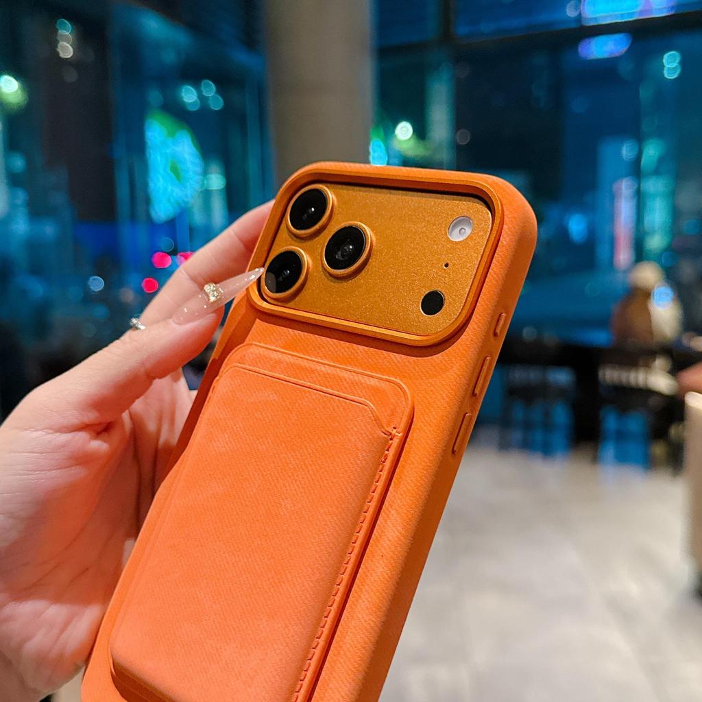 Apple 17 Pro/Pro Max Leather Flannel Phone Case with Magnetic Card Holder