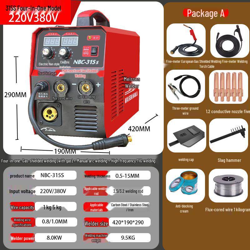 Meissen Dual Voltage Gasless MIG Welder: 220v/380v Multi-function Electric Welding Set for Home Use