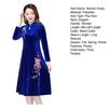 Women Fall Winter Dress Big Swing Stand Collar Long Sleeve Flower Embroidery Hollow Out A-line Soft Warm Thick Pullover Lady Prom Party Evening Dress