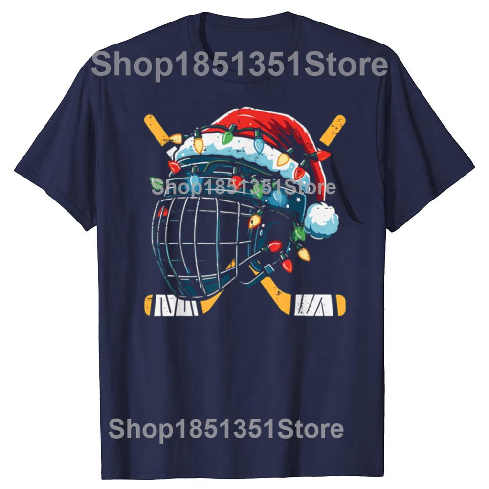 Funny Christmas Ice Hockey Xmas Graphic Tshirts Men Womens Fashion Casual Tshirt 100 Cotton Loose Oversized T Shirt
