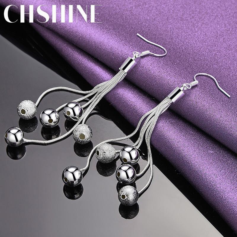 CHSHINE 925 Srebro Sterling Gładkie Matowe Kolczyki Kulkowe Z Chwostami Dla Kobiet Modna Biżuteria Charm