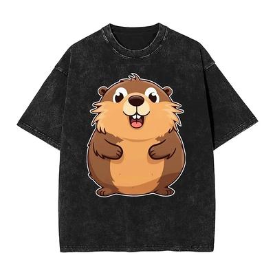 Beaver T-Shirt Summer Cute Animal Vintage T-Shirts Simple Tea Shirt For Mens Short Sleeves Clothing
