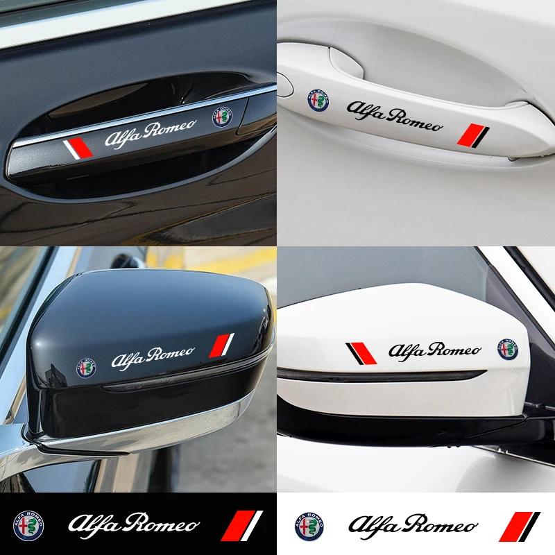 4PCS Car Styling Door Handle Decoration Stickers Decals For Alfa Romeo Giulia Giulietta 156 159 147 Mito Stelvio Sportiva GT
