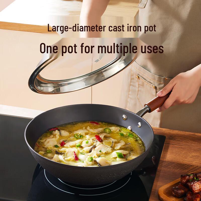 COOKER KING Traditional Lightweight Cast Iron Wok, 32cm