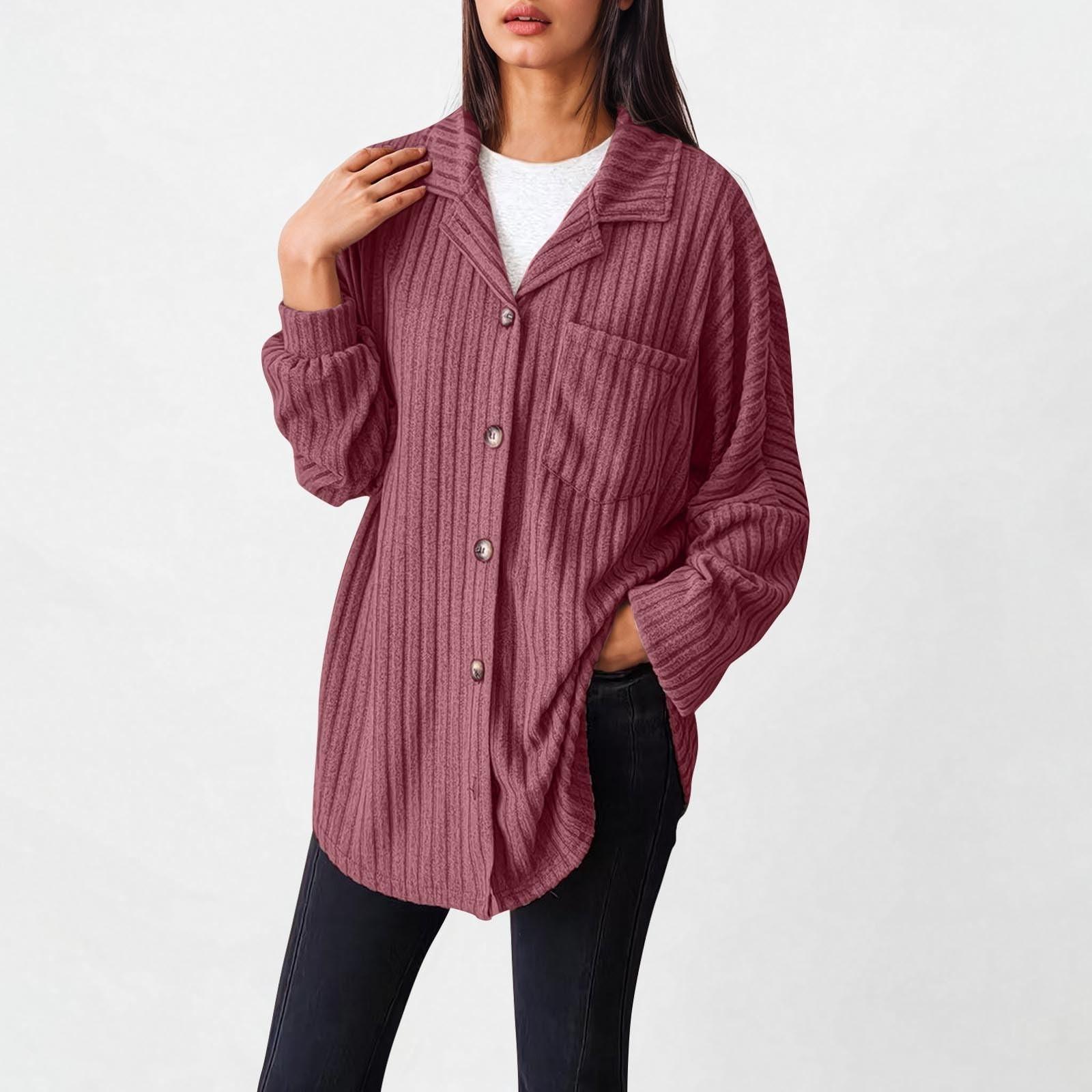 

Женская свободная блузка с рукавами из рубчатого трикотажа на пуговицах, рубашка бойфренда, куртки, топы L красный