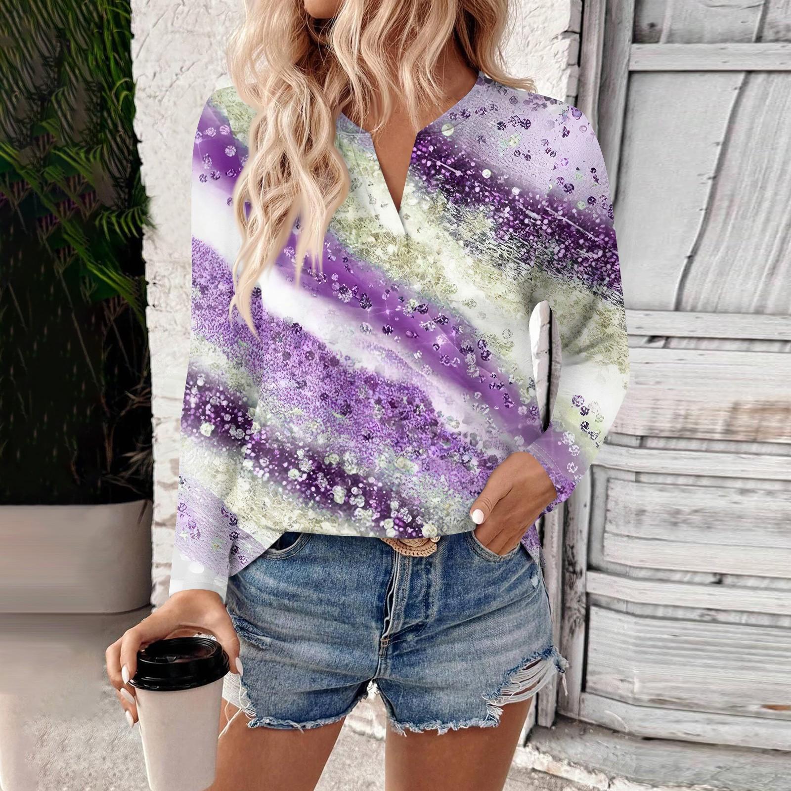 

Женские рубашки с длинным рукавом и V-образным вырезом, базовая футболка, повседневный топ, осенняя модная туника, облегающие футболки XL фиолетовый