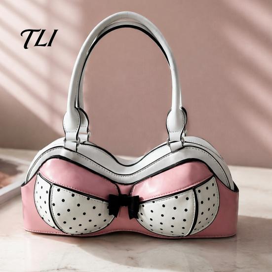 Borsa a Spalla Estetica di Nicchia a Pois a Forma di Reggiseno per Donna, Pelle PU Creativa con Compatto Spazio di Archiviazione Stratificato, Tracolla Regolabile, Moda