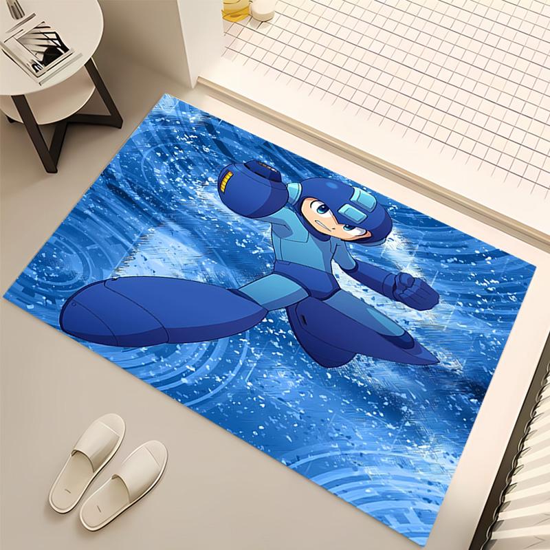 1pc Cartoon Rockman Game Megaman Print Area Rug - Soft, Washable Non-Slip Indoor Mat, Living Room, Home Office Decorative Rug,Office Decorative