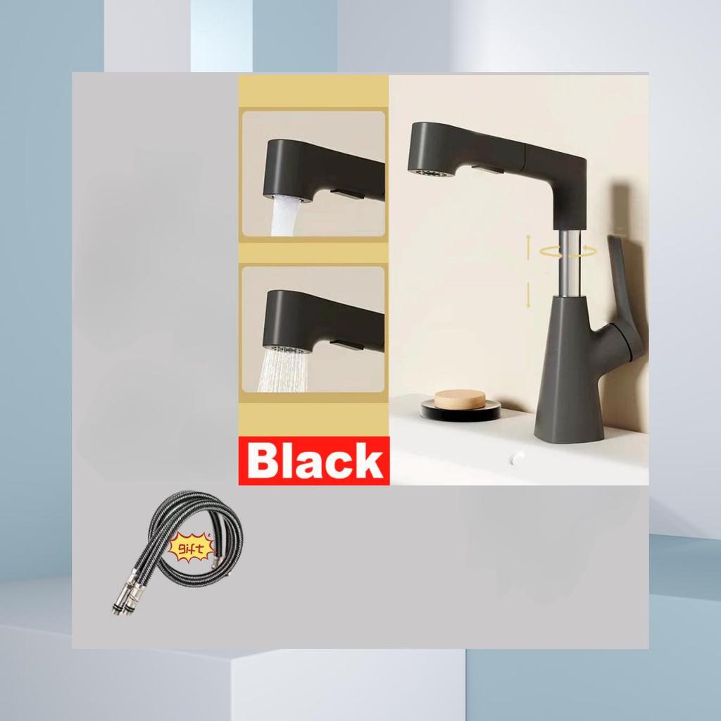 Umywalka łazienkowa z kranem do ciepłej i zimnej wody z funkcją wyciągania, podnoszona, obrotowa o 360º bateria mieszająca