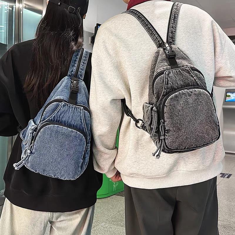 Niche Design Denim Backpack Women'S Casual Breast Bag Versatile Light Luxury Trendy Men'S Multi-Functional Backpack