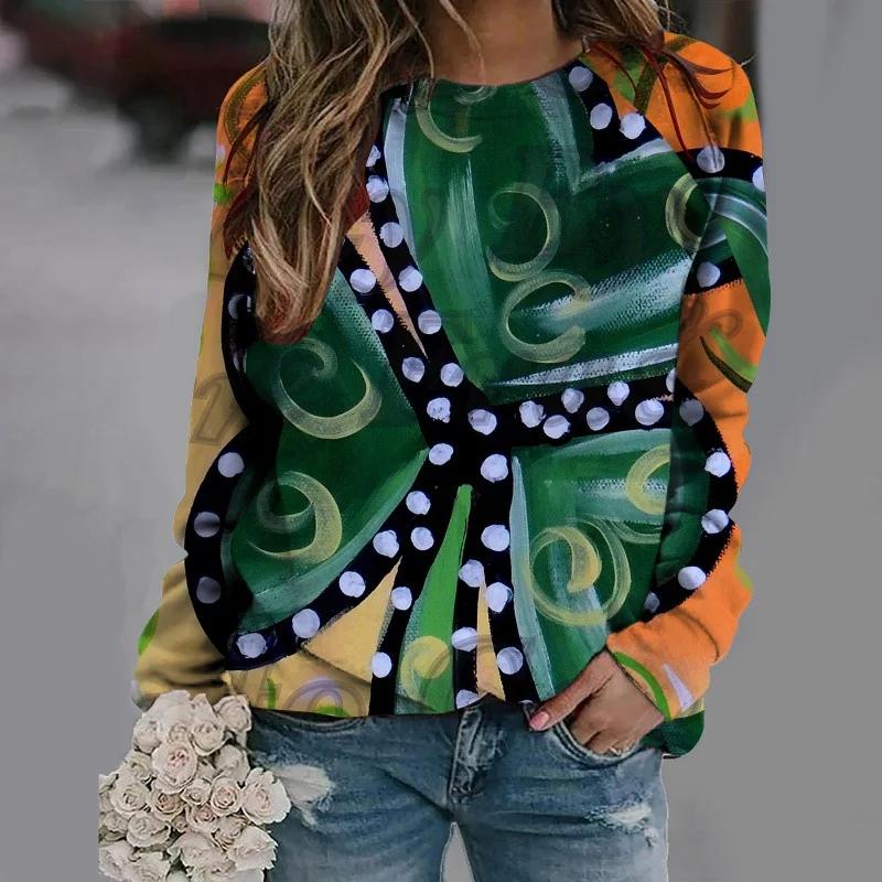 

Женская толстовка с длинными рукавами и принтом бабочки и четырех листьев травы, толстовка с 3D принтом и круглым вырезом для девочек, модная женская одежда Y2K 6XL