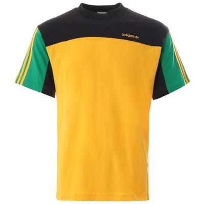 adidas Originals Color Block Ριγέ Ευέλικτο Απλό Μπλουζάκι με Στρογγυλή Λαιμόκοψη και Κοντά Μανίκια Unisex Τοπ Λαμπερό-Χρυσό GD2084