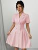 Autumn women's new skirt solid color short-sleeved waist double-breasted dress