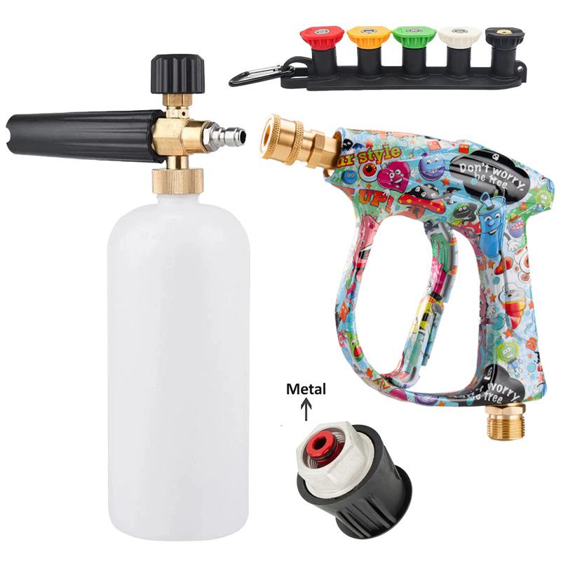 

Professional Auto Detailing Graffiti Washer Gun Kit, Foam Pot, 5 Nozzles & Lavor Metal Adapter for Home Commercial Car Wash
