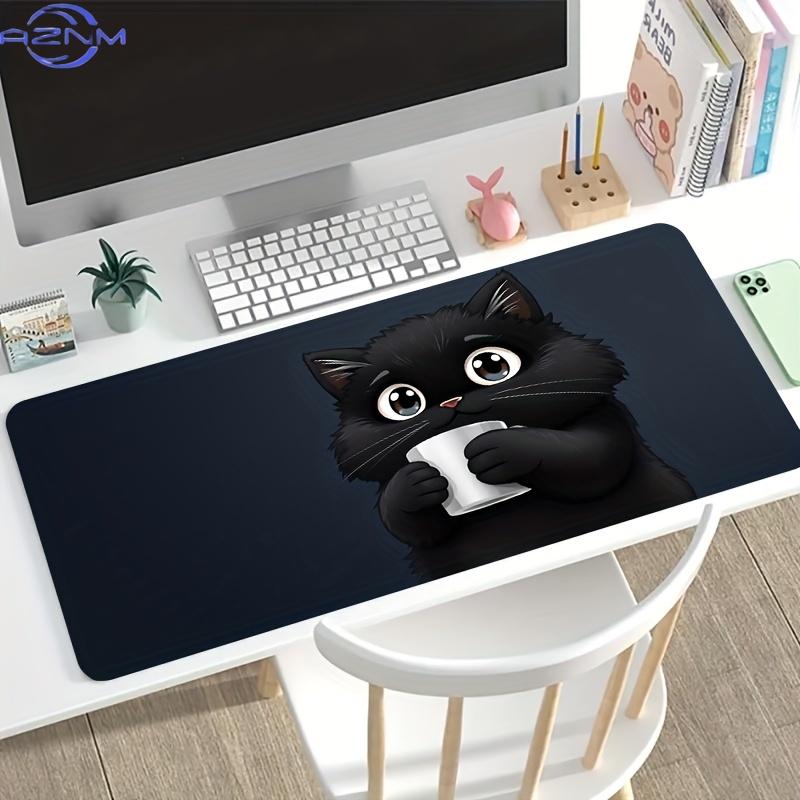Black Cat Cupthemed Cute Style Mouse Pad Largesized Desk Pad Antislip Gaming Keyboard Mousepads Long Desk Pads Playmat