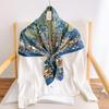Large Floral Twill Square Scarf: 2024 Retro Ethnic Print Imitation Silk Scarf for Women.