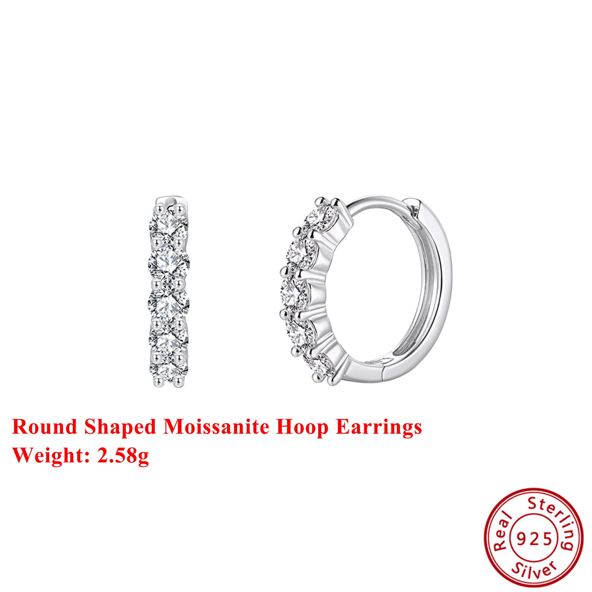 

Effie Queen High Quality 925 Silver Round Shaped Moissanite Hoop Earrings Simple Jewelry for Women Wedding Party Banquet MOE14 серебряный