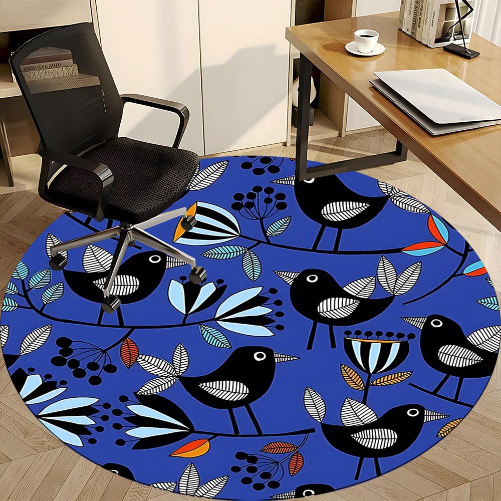 1pc Birds, Floral Office Round Rug, Non-slip, Soft and Durable Office Rug for Interior Decoration, Perfect for Office, Beautiful Decoration yy26032402