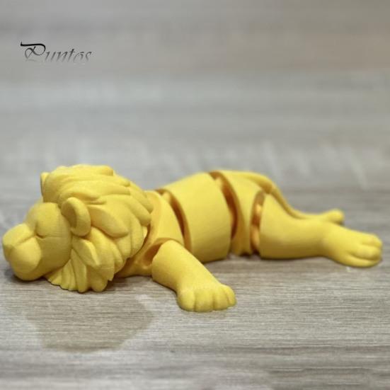 Miniature Animal Collectibles 3D Printed Lying Lion Figurine with Movable Joints, Poseable Unique Home Entrance Decor Model for Desk Decoration,