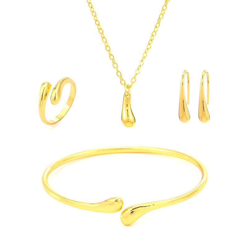  4Pcs Teardrop Jewelry Set Necklace Bracelet Earrings Ring Women Valentine'S Day Gift