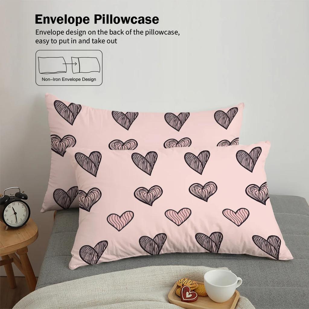 3Pcs Pink Love Bedding Set 3D Printed Coreless Duvet Cover For Bedrooms, Gift For Lover Multiple Sizes, Soft And Comfortable