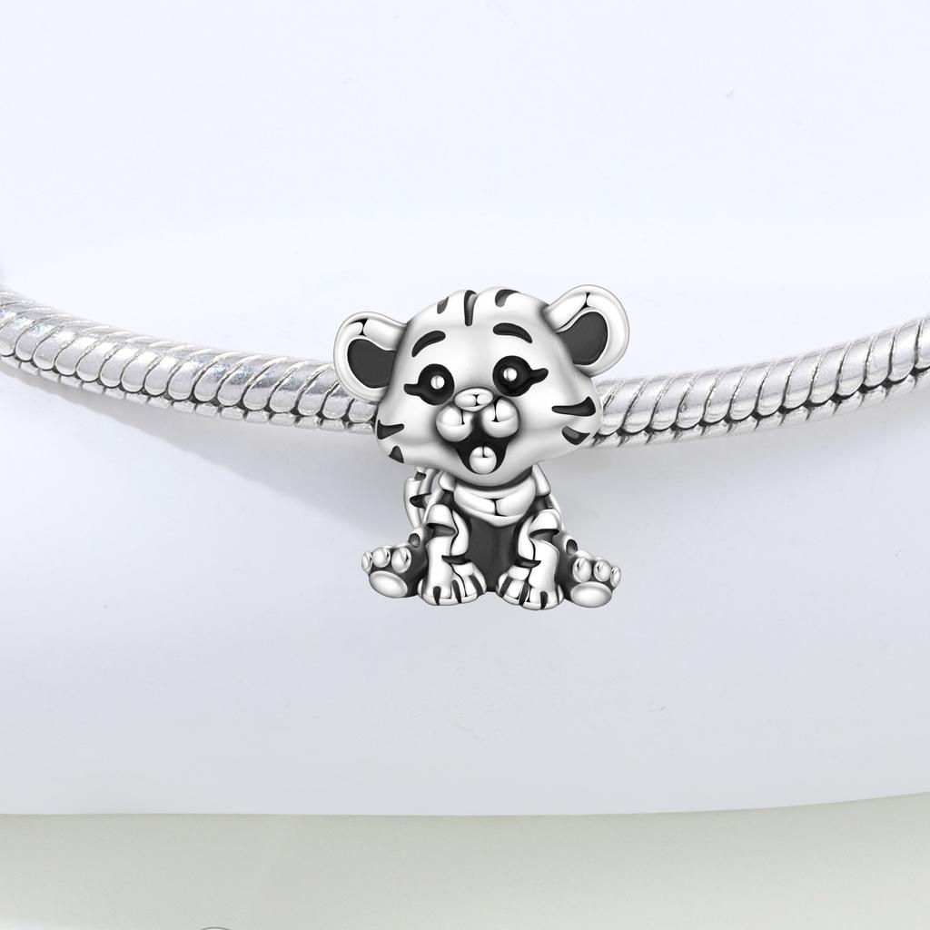 925 Silver Little Tiger Animal Guardian Pendants Bracelet Charms Fit Jewelry Party Beads DIY Fine Gifts