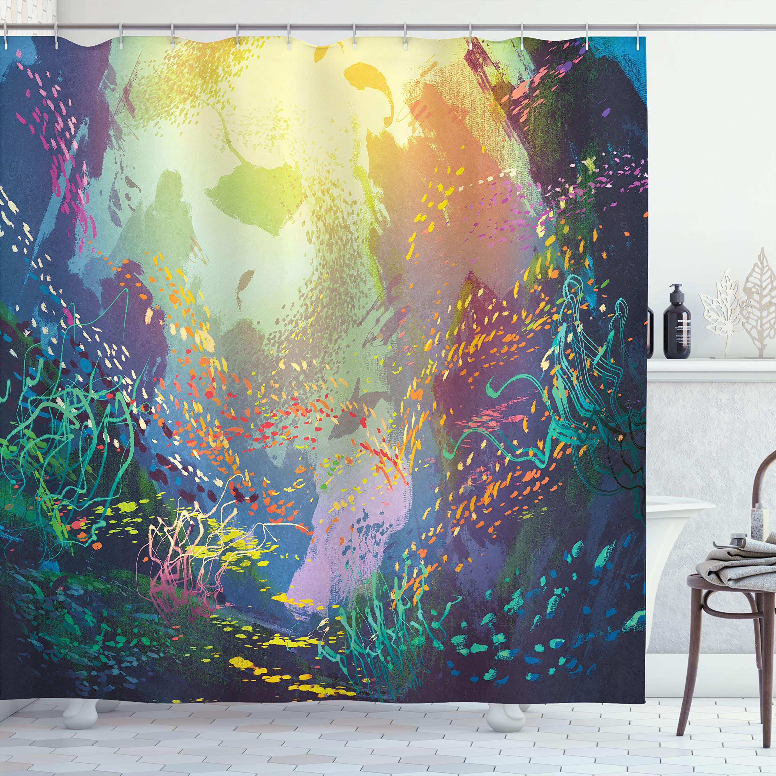 

Cartoon Shower Curtain,Ocean Fish Underwater Animal Bathroom Curtain With Hooks Nautical Coastal Bath Curtain For Bathtub Decor W60H190(CM)-1 Pcs