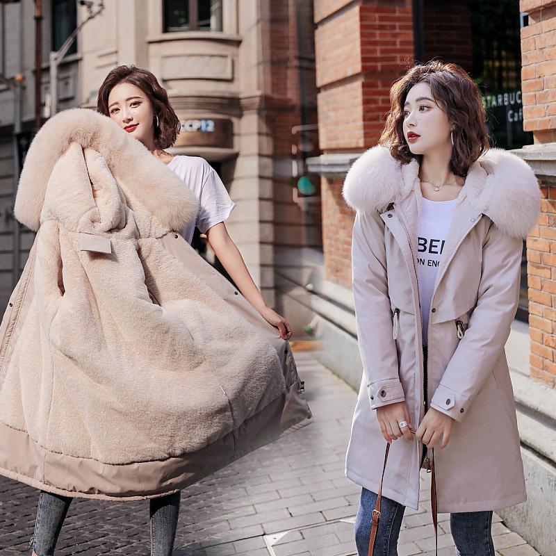 Damska Parka Plus Size z Futerkiem - Styl Koreański, Podszyta Aksamitem, Wcięta w Talii, Ciepły Bawełniany Płaszcz, 6XL.
