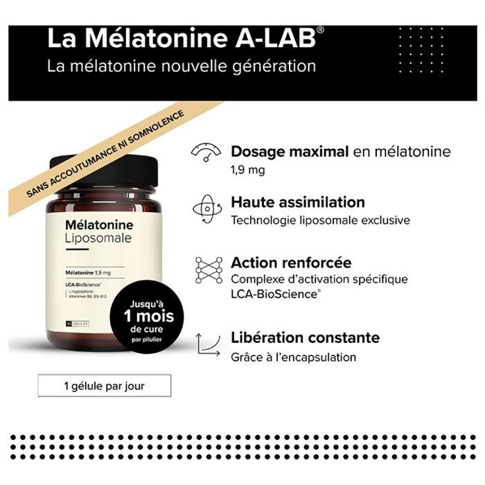 A-Lab Mélatonine Liposomale 1,9 mg - Sommeil Jetlag Assimilation Renforcée 30 Gélules